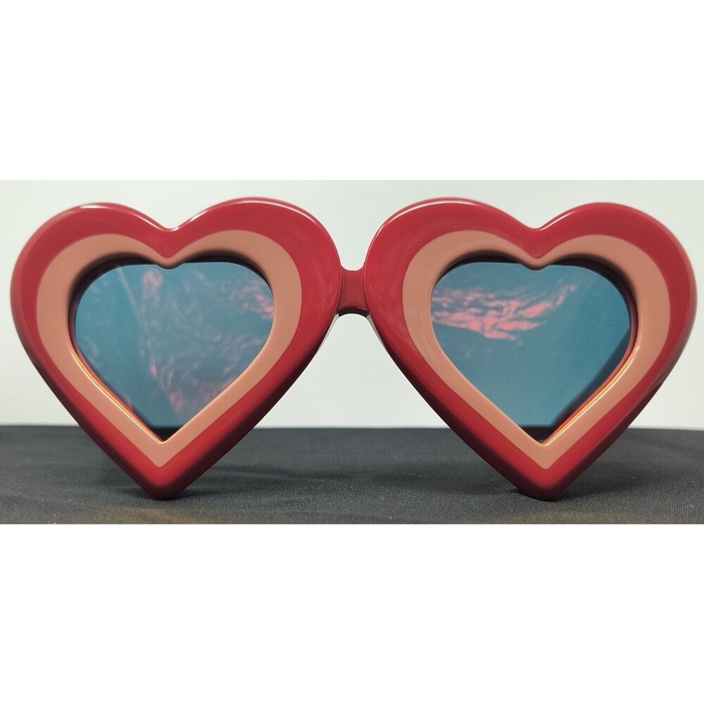 Linda Farrow Yazbukey RARE Red‎ Pink Peach Mirror Heart Frame Sunglasses NEW - Picture 2 of 13